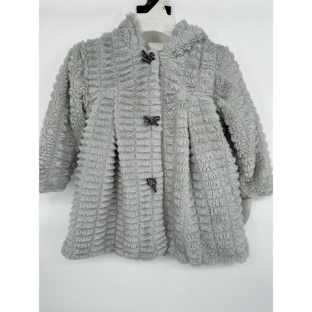 American Widgeon Girls Gray Faux Fur Hooded Coat Button Front‎ Size 4T
